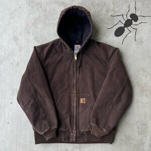 Vintage Y2K Carhartt J130 DKB brown hooded work wear jacket